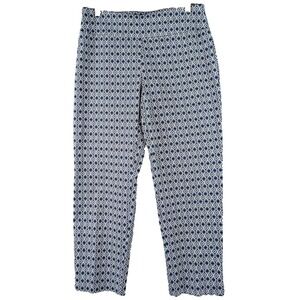 Zac & Rachel Capri Pants Womens 10P Blue White Geometric Stretch‎ Pockets Preppy